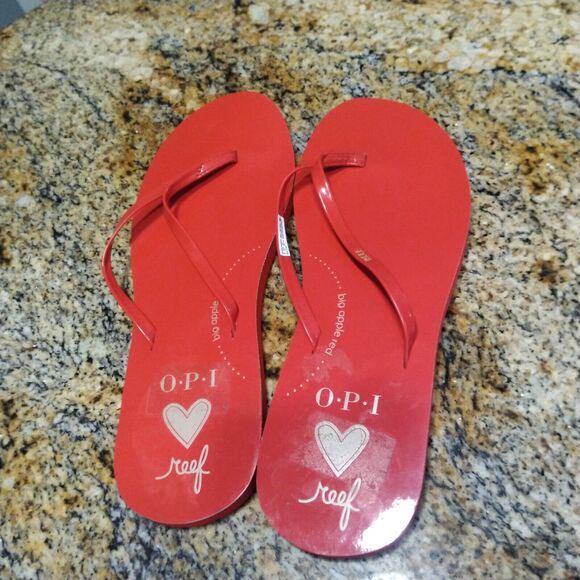 Reef Seas X OPI Big Apple Red Flip Flops Beach/Pool Sandals Women's Size 8 EUC - Picture 6 of 6